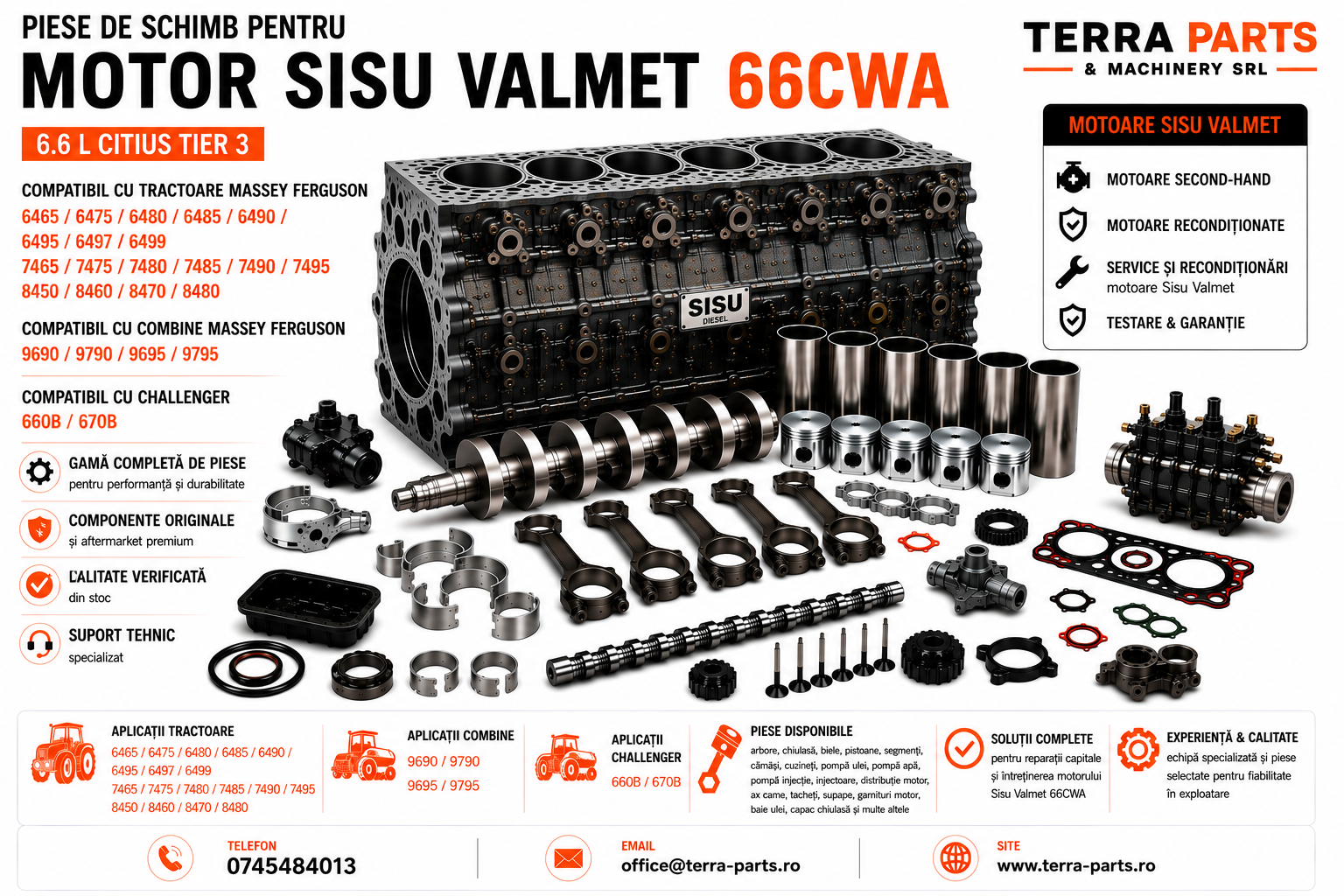 Piese motor Sisu Valmet 66CWA 6.6L Citius Tier 3 pentru tractoare Massey Ferguson.