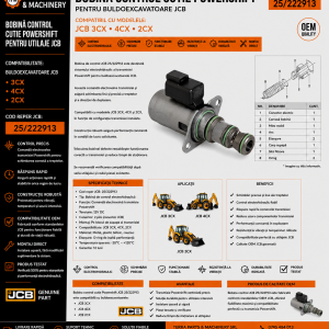 Bobină control cutie Powershift JCB 25/222913 pentru buldoexcavatoare 3CX, 4CX și 2CX.