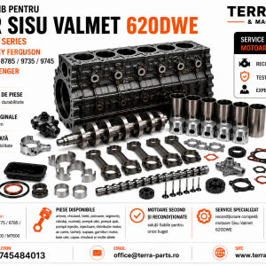 Piese motor Sisu Valmet 620DWE pentru Massey Ferguson 8745, 8765, 8775, 8785, 9735 și 9745.