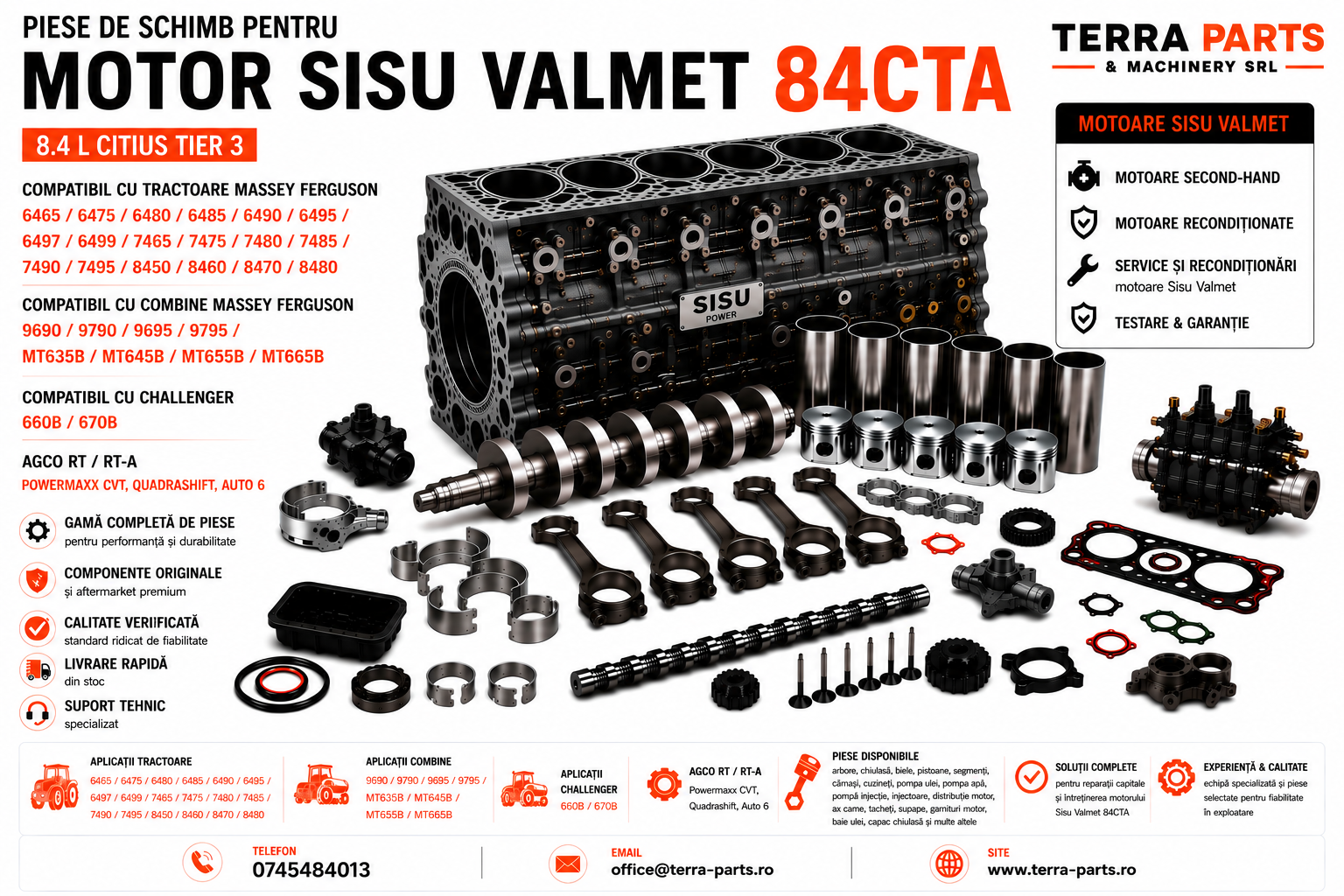 Piese motor Sisu Valmet 84CTA 8.4L Citius Tier 3 pentru tractoare Massey Ferguson.