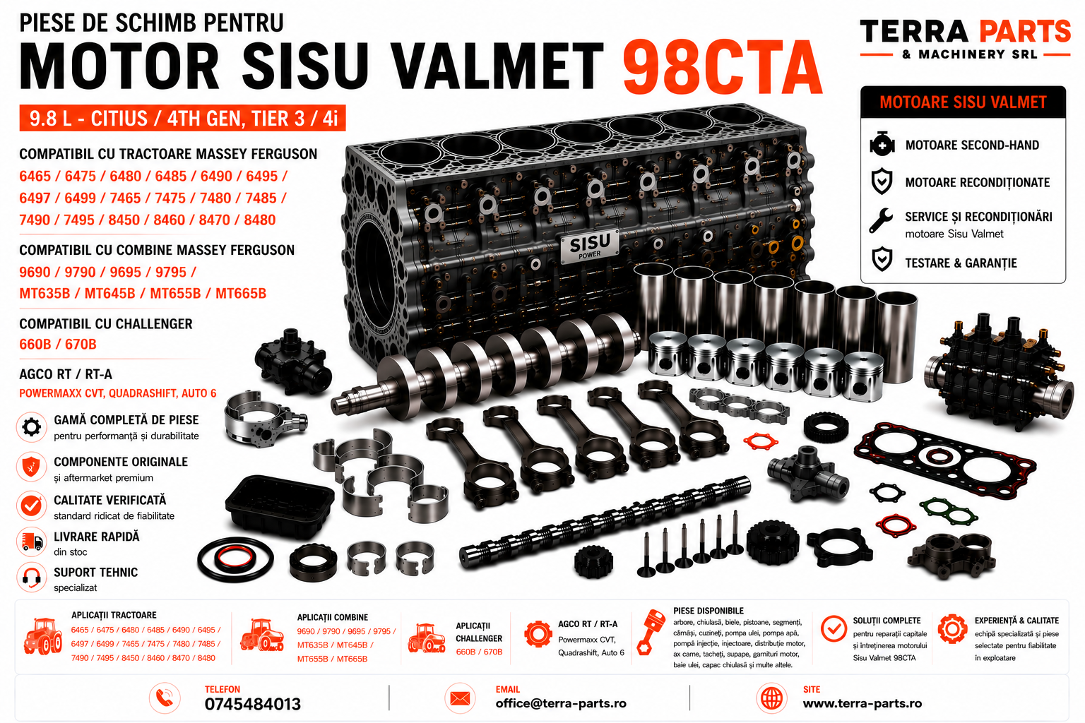 Piese motor Sisu Valmet 98CTA 9.8L Citius Tier 3 Tier 4i pentru utilaje Massey Ferguson