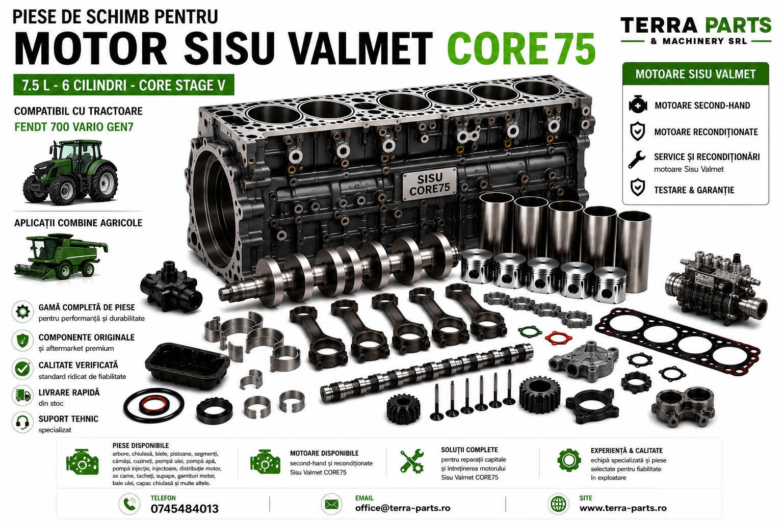Piese motor Sisu Valmet CORE75 7.5L Stage V pentru tractoare Fendt 700 Vario Gen7.