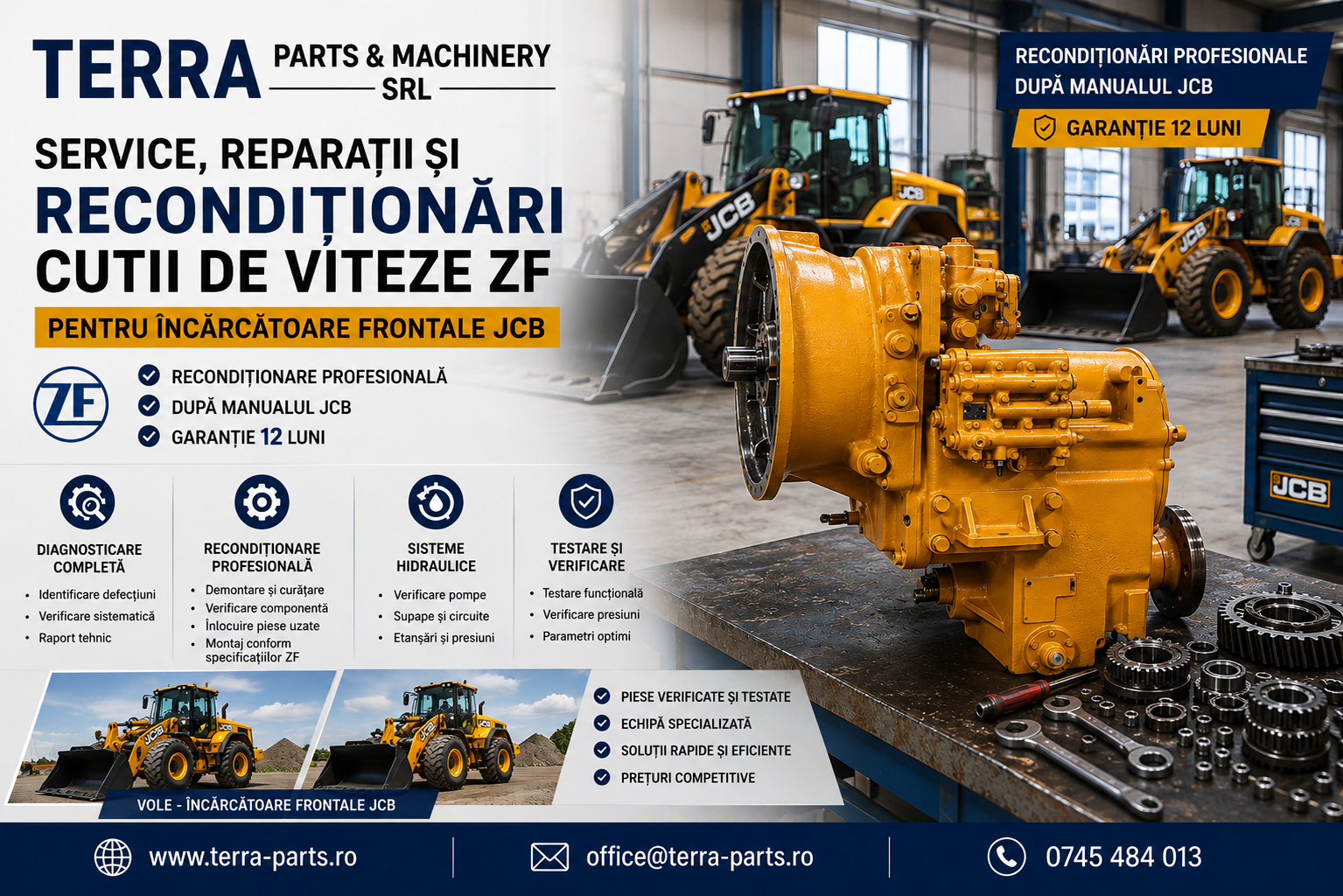 Reparații profesionale transmisii ZF montate pe vole și încărcătoare JCB
