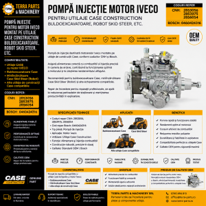 Pompă injecție Bosch 0460424316 pentru motor Iveco montat pe utilaje Case.
