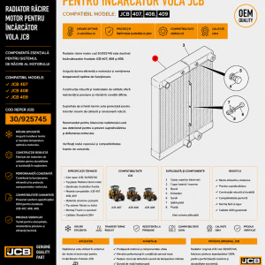 Radiator motor pentru volă JCB 407 408 și 409 cod 30/925745.