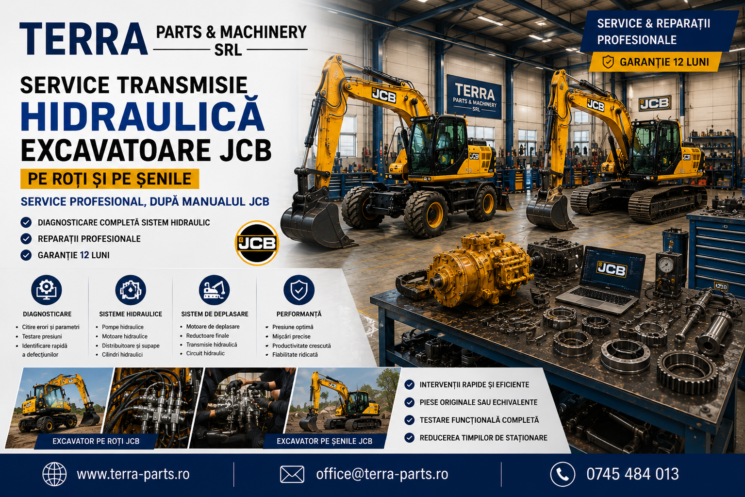 Reparații profesionale pompe și motoare hidraulice pentru excavatoare JCB