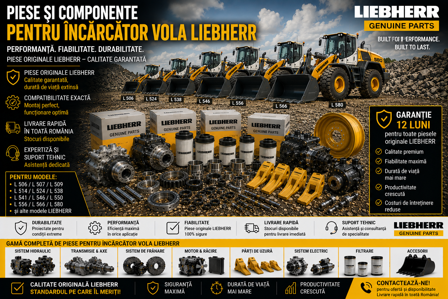 Piese încărcător frontal Liebherr pentru motor, transmisie și hidraulică