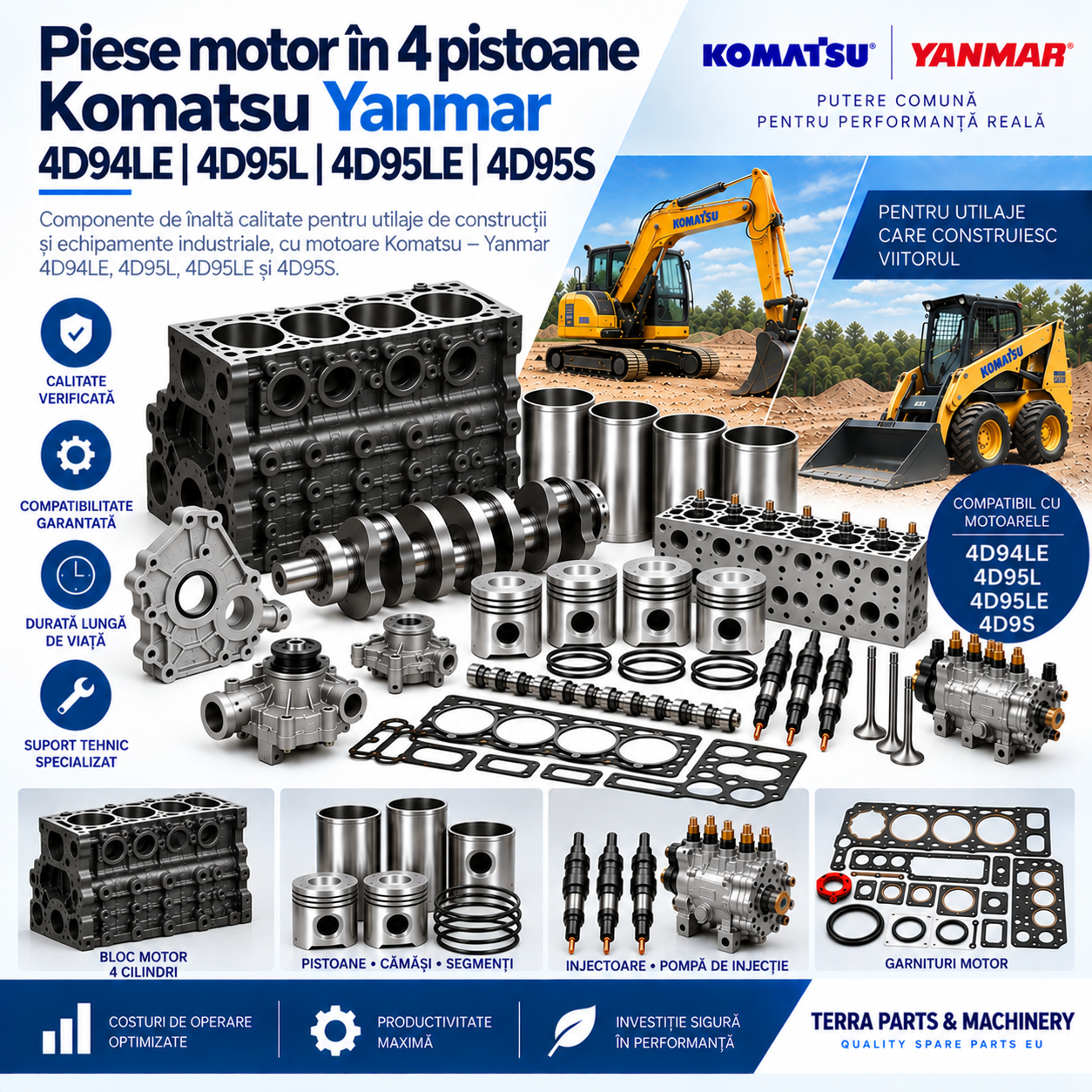 Piese motor Komatsu Yanmar 4D94LE 4D95L 4D95LE și 4D95S pentru utilaje