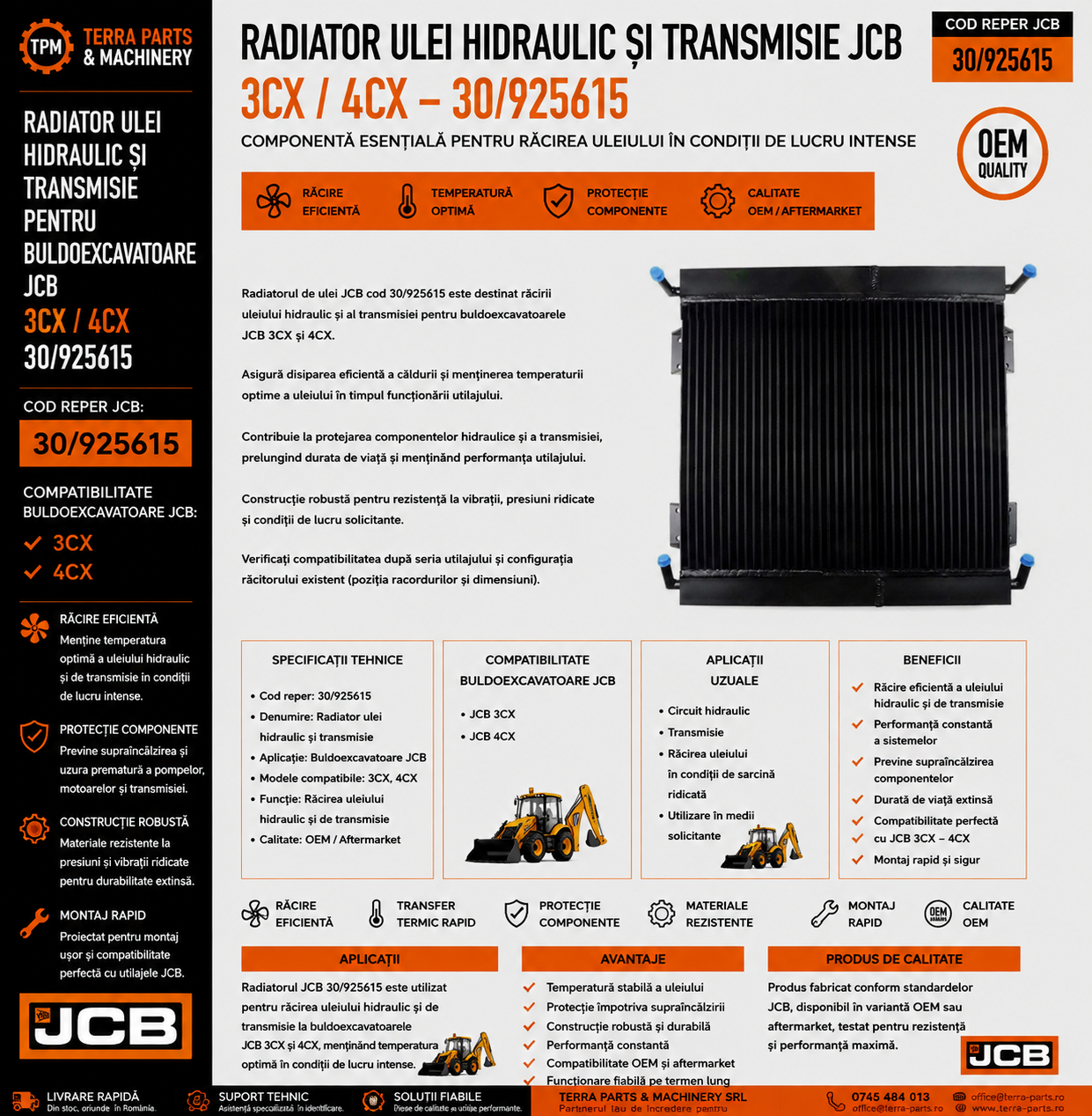 Răcitor ulei hidraulic JCB 4CX cod reper 30/925615