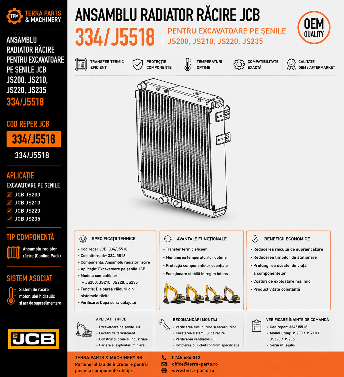 Pachet răcire JCB JS200 și JS210 cod 334/J5518