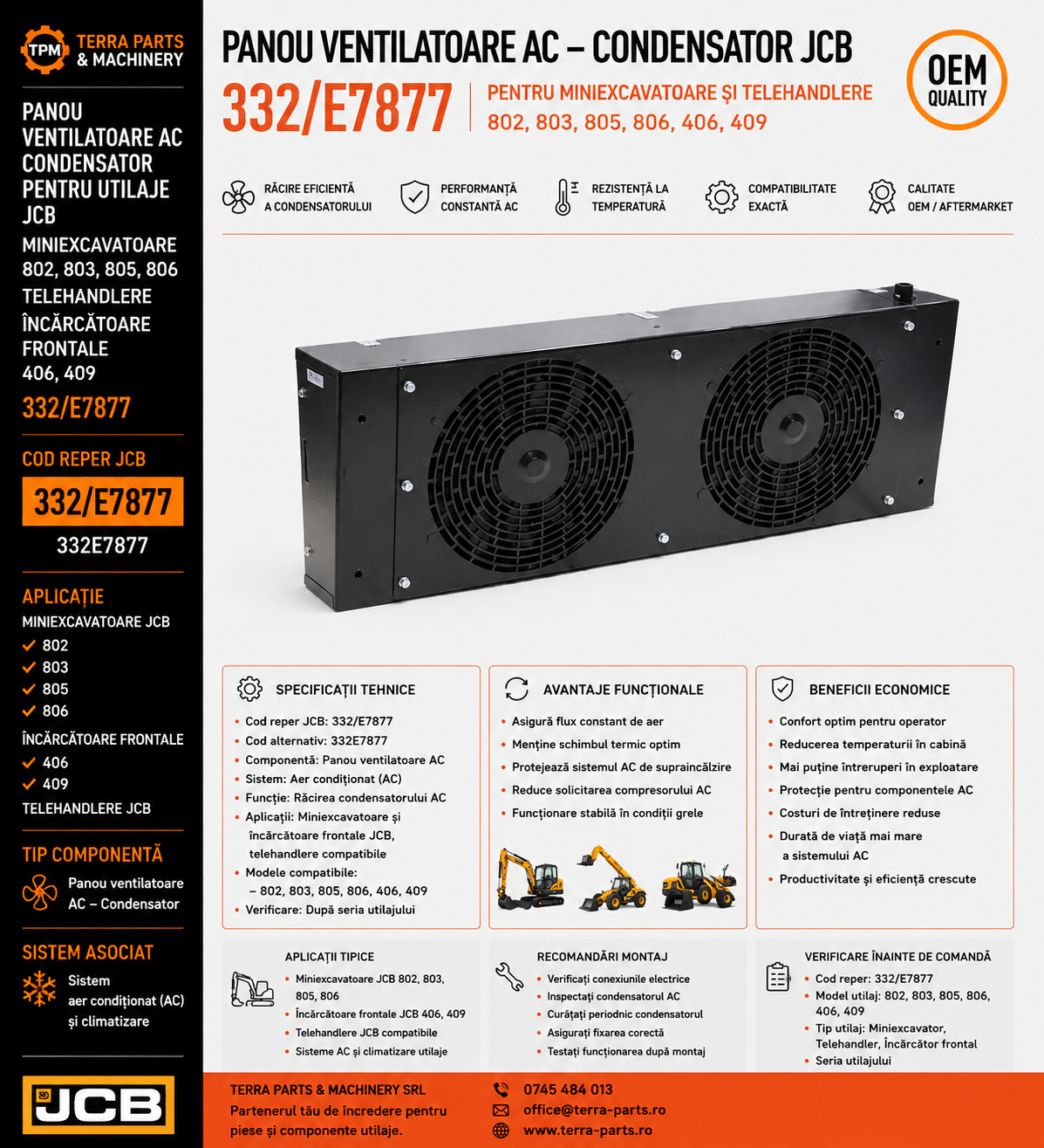 Ventilator condensator JCB 802 803 805 806 cod 332/E7877