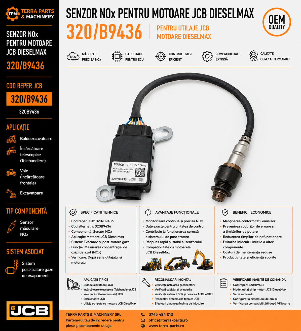 Senzor NOx JCB 320/B9436 pentru motor JCB DieselMax