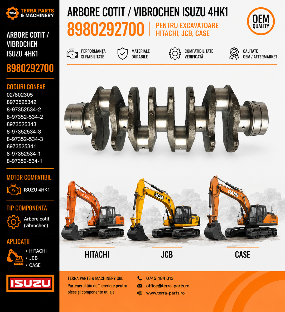 Vibrochen Isuzu 4HK1 8980292700 pentru excavatoare Hitachi JCB și CASE